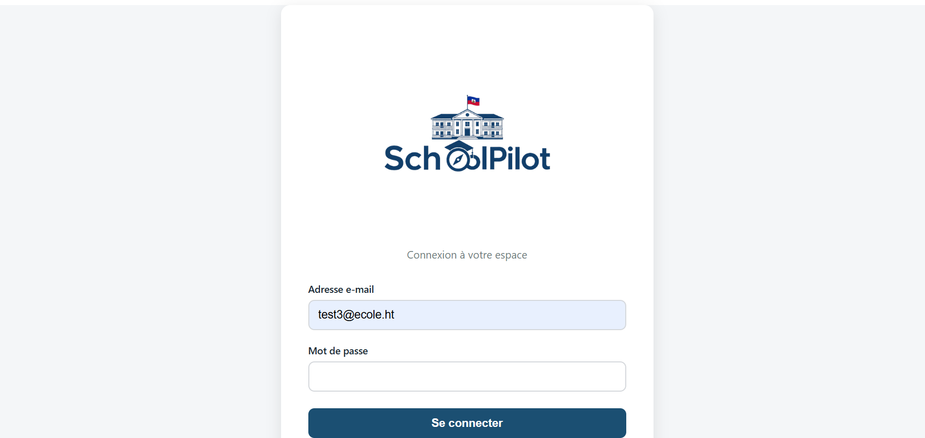 Écran de connexion SchoolPilot