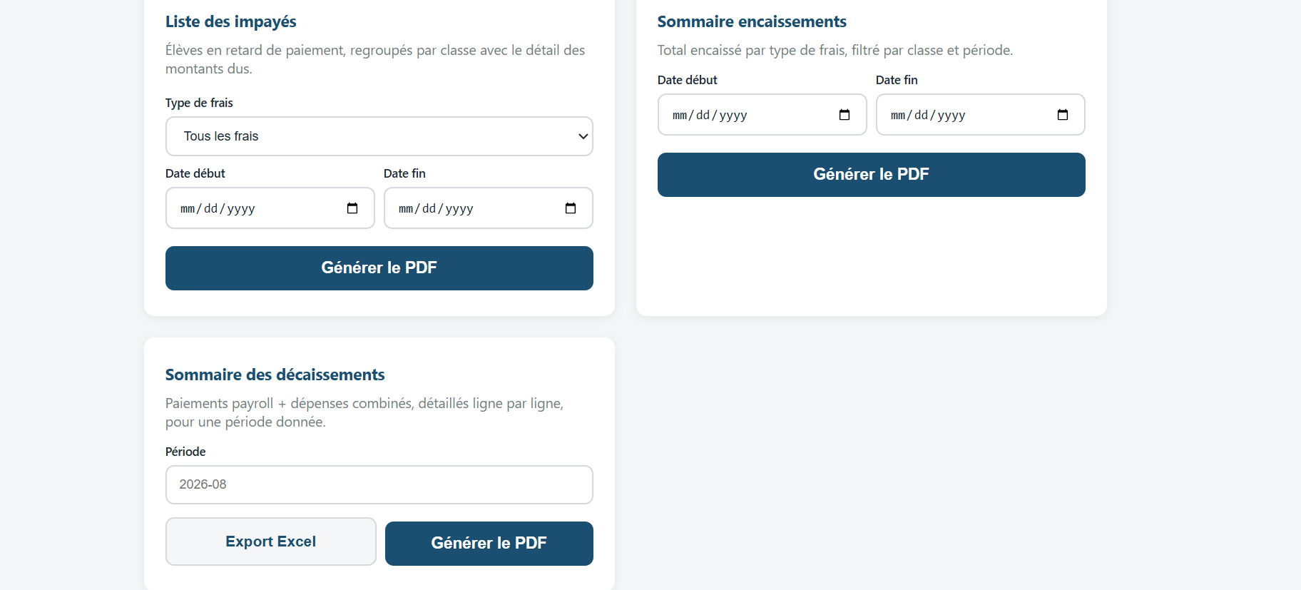 Page de rapports SchoolPilot