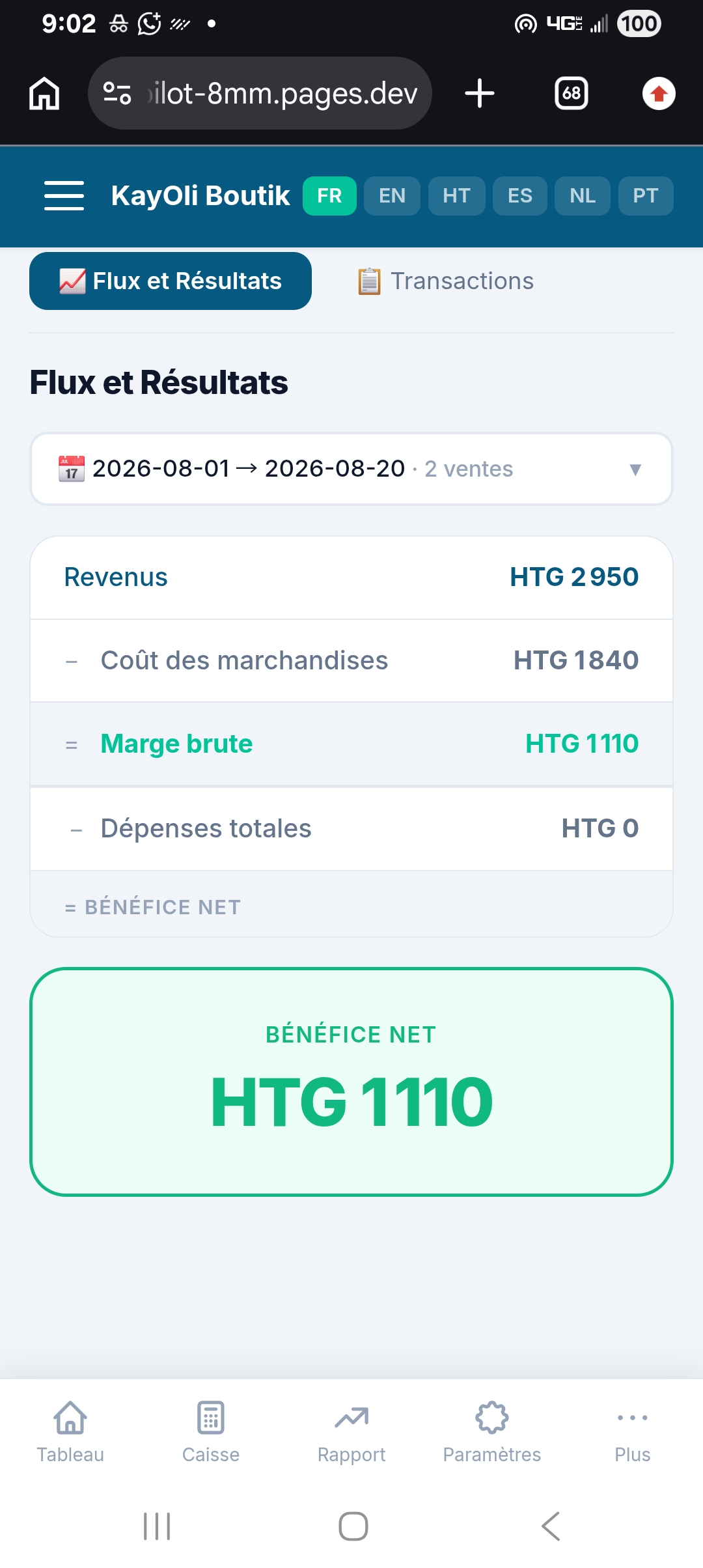 ShopPilot — Flux et résultats